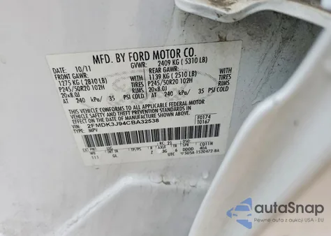 2012 Ford Edge Sel z USA, uszkodzony, nr VIN 2FMDK3J94CBA32538